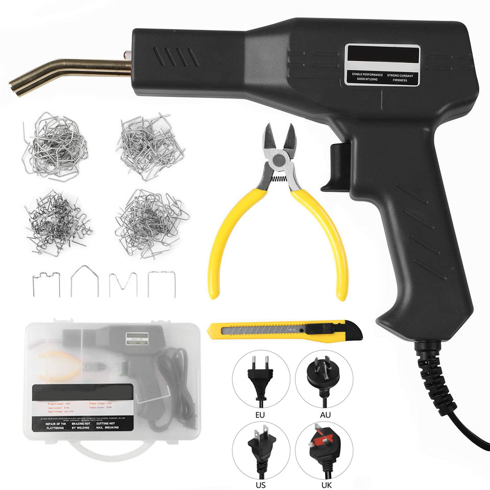 Pistolet à souder en plastique 50W Kit de réparation de soudage en plastique Portable Machine de soudage de pare-chocs de voiture 200 pièces agrafes