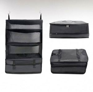 Organisateur de rangement suspendu en maille noire avec 3 étagères et poche inférieure zippée pour gagner de la place dans le placard - Product Image 6
