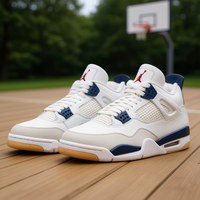 Chaussures de basketball mi-montantes vintage blanches et bleues pour hommes Air For 4 X, avec empeigne en faux daim, semelle intermédiaire en EVA et semelle extérieure en caoutchouc, collection Printemps