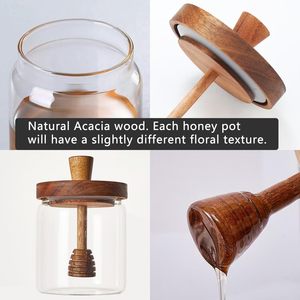 Premium Eco-Friendly High Borosilicate Glass Honey Jar Wooden Stirrer Multifunction Design Transparent <b>Kitchen</b> <b>Storage</b> <b>Container</b> - Product Image 2