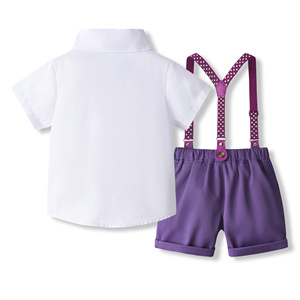 Catpapa En gros Ensemble 3 pièces pour garçons : <span class=keywords><strong>Chemise</strong></span> unie, Nœud papillon, Short à bretelles à imprimé étoiles – Tenue de cérémonie - Product Image 2