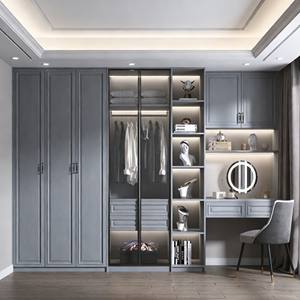 Elegante Armario de Almacenamiento para Dormitorio de Madera Maciza Gris, Armario Integrado Personalizado con Vestidor y Iluminación Integrados - Product Image 1