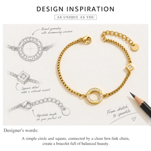 Pulsera de Cadena con Anillo de Zirconia en Color Oro y Plata para Mujer, Acero Inoxidable, Chapado en Oro de 14K, con Acento de Piedra Cuadrada - Product Image 4