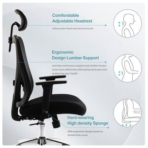 Chaise de bureau ergonomique à dossier haut certifiée CE avec soutien pour le cou et le dos, design moderne, chaise de bureau en maille - Product Image 2