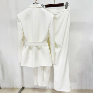 ZYHT 70160 Conjunto de Dos Piezas de Traje de <span class=keywords><strong>Blazer</strong></span> Largo Blanco y Negro de Manga Larga para Mujer, Primavera, Otoño, Invierno, con Cinturón y Adornos de Cuentas - Product Image 4