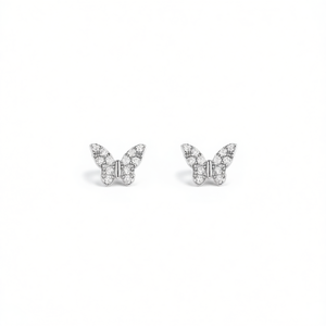 Boucles d'oreilles papillon en or blanc E3734 avec micro-inserts de diamants ronds pour femme, bijoux de mode, cadeau - Product Image 1