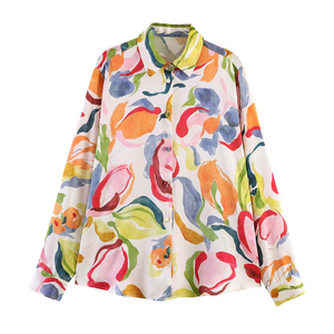 SHENZHU Wanita 2026 Blus Sutra Satin Bertekstur Motif Bunga, Model Chic Terbaru, Kemeja Lengan Panjang Kasual untuk Wanita, Blusas Atasan Chic - Product Image 1