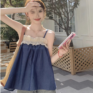 Nouvelle Camisole Femme Style Français Polyvalente en Chiffon à Volants et Détails Brodés, Idéale pour l'Été et le Style Rétro - Product Image 1