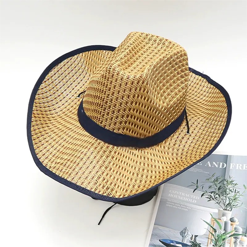 Cappello di paglia Fedora da donna e uomo, pieghevole, con tesa