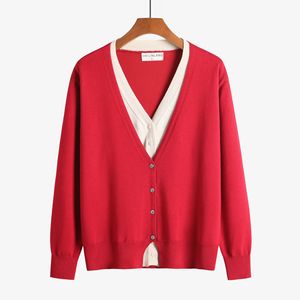 Cardigan tricoté deux pièces col en V pour femme, nouvelle collection automne-hiver, en <span class=keywords><strong>laine</strong></span> douce, couleur unie, coupe ample, style français élégant 3839 - Product Image 4