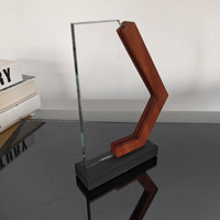 Trophée en cristal gravé sur mesure avec base en bois massif, plaque de récompense en verre vierge pour événements d'entreprise, reconnaissance et souvenirs