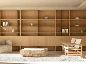 Minimalist Plywood <strong>Open</strong> Grid <strong>Shelf</strong> Cabinet Custom Built-in Wall Storage <strong>Unit</strong> for Modern Interior Design - Product Image 3