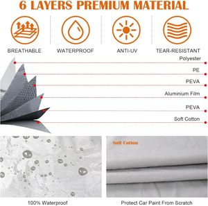 6 Layers Silver All Weather Protection Car Cover Windproof Snow Proof Outdoor Car Cover for <strong>Jeep</strong> <strong>Wrangler</strong> - Product Image 4