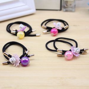 Korean Creative Round Bead Hair Ties For Girls With Rhinestone Flower Decor Casual Hair Accessories Ponytail Ties Small <b>Gifts</b> - Product Image 1