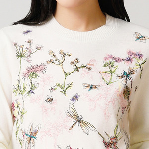 Tùy Chỉnh Của Phụ Nữ Hoa Thêu Crew Cổ Hoa Dệt Kim Áo Thun Áo Len 100% Tinh Khiết Dệt Kim Cho Mùa Đông Ấm Áp - Product Image 4
