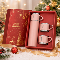 Coffret Cadeau de Noël : Bouteille Isotherme Sous Vide 500ml en Acier Inoxydable 304 avec Trois Tasses – Personnalisable avec Logo