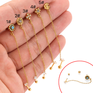 YW 18K Chapado en oro de acero inoxidable Zirconia cúbica <span class=keywords><strong>Doble</strong></span> colgante Oreja Cartílago Stud Helix Piercing Pendientes Stud - Product Image 1