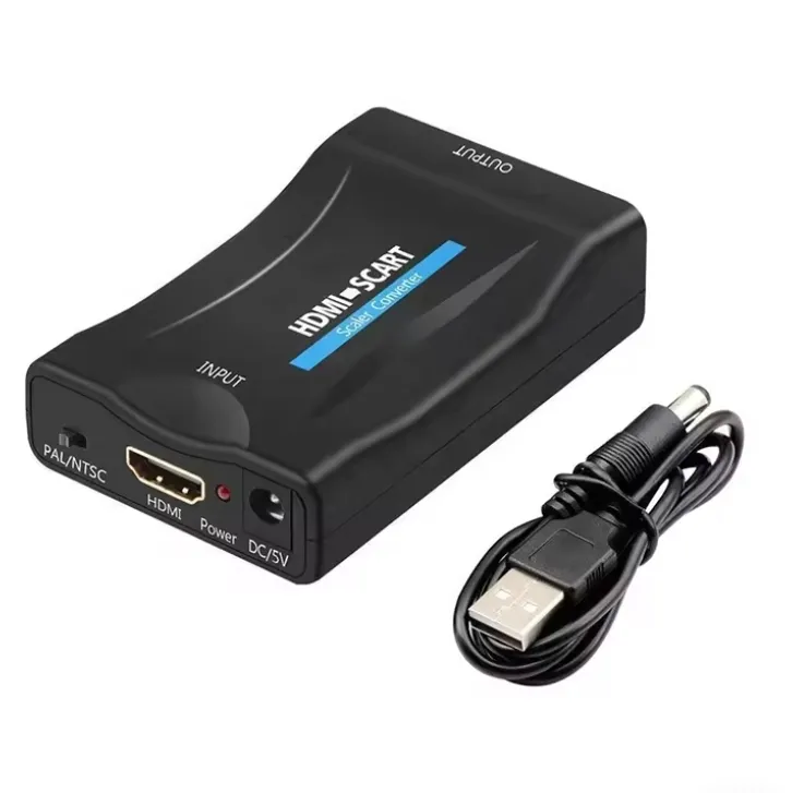 1080P HDMI-kompatibel zu SCART Video-Audio-Upscale-Konverter-Adapter Stecker- und Wiedergabedienst mit USB-Kabel für Smartphone HD TV DVD