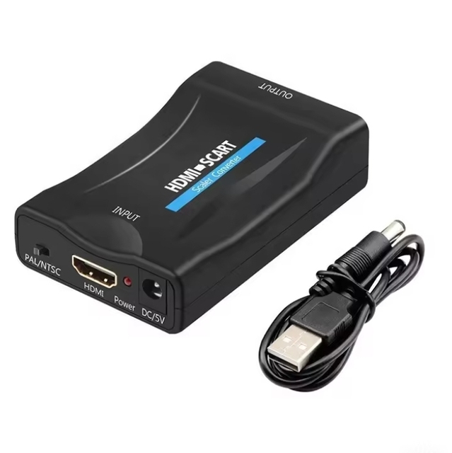 1080P -SCART Video Audio Upscale Converter Adapter Plug Play with USB Cable for Smartphone HD TV DVD