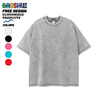 Kaos Pria Vintage Oversize Distressed High Street Model Lama Bahan Katun Berkualitas Tinggi OEM, Dapat Dikustomisasi, Rajutan Kasual
