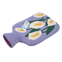 Bouteilles d'eau chaude en caoutchouc de 2 L avec housse tricotée pour soulager la douleur, motif fleur de calla, vente directe usine