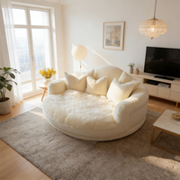 Canapé-lit rond blanc crème nordique, fauteuil pivotant rembourré en peluche moelleux, lit de repos confortable pour chambre à coucher, sièges circulaires imbriqués