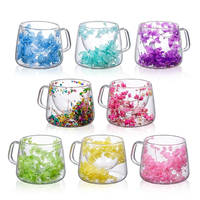 Tasse à café en verre à double paroi avec fleurs séchées, 200 ml, esthétique, avec poignée, cadeau pour femme