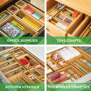 Bamboo Drawer Organizers Set 21-Piece Natural Wood <b>Storage</b> <b>Trays</b> for Jewelry Cosmetics Kitchen Desktop Organization - Product Image 3