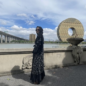 1711# Modest Navy Open Abaya With <b>Sequins</b> Long Sleeve Chiffon Cardigan Islamic Muslim Abayas for Women - Product Image 5