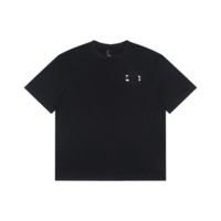 Kaos Pria Hitam Katun Grafis, Model Longgar, Kerah Bulat, Lengan Pendek, Sablon Huruf Depan, Sablon Seni Abstrak Besar di Belakang, Unisex