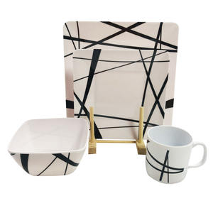 Vajilla de Melamina de 16 Piezas, Elegante Presentación de Comidas, Línea Negra y Blanca, Venta <span class=keywords><strong>al</strong></span> por Mayor para Estilizar y Servir Alimentos - Product Image 1