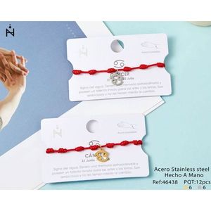 Braccialetto con ciondolo zodiacale Cancro, cordino rosso, acciaio inossidabile, fatto a mano, per donna, gioielli - Product Image 1