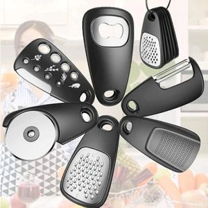 Stackable Kitchen Gadgets 6 Piece Melon Grater Herb Cutter Garlic Grater Can Opener Cheese Grater Pizza Cutter - Product Image 3