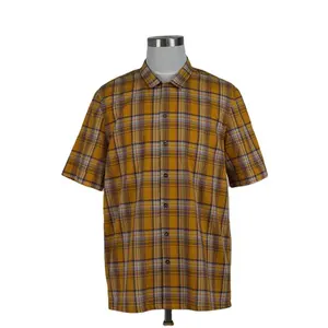 Summer Casual Men Dress Shirt Custom Logo Men'S Short Sleeve Plaid Poplin Button Down Shirts