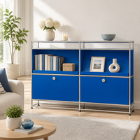 Buffet Modulaire Vert Menthe en Métal, Meuble Console à Deux Portes, Cadre Chromé, Rangement pour Salon et Entrée, Acier, Taille et Couleur Personnalisables