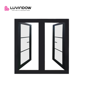 Fenêtre à battants en bois français de couleur noire, résistante aux chocs et insonorisée, avec un design de grille, <span class=keywords><strong>prix</strong></span> de gros du fournisseur Luvindow - Product Image 3