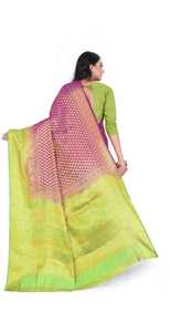 Sari en soie vert et violet avec broderie Zari dorée, tenue de mariage indienne traditionnelle pour femme, longueur au sol, coupe classique - Product Image 3