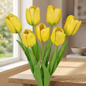 Fleurs artificielles de tulipes en caoutchouc souple à toucher réel, haute simulation, 3 têtes, 2 bourgeons, décoration de bureau à domicile pour la Saint-Valentin, 40 cm - Product Image 2