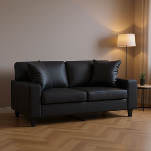 Black 2 Seater Living Room <b>Sofa</b> Pu Leather Modern Design Metal <b>Legs</b> Pillow Back Straight Arms - Product Image 2