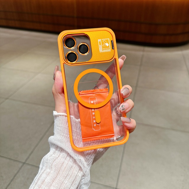 Glass Lens Kickstand Metal Buttons Transparent Magnetic Wireless Charging Phone case for iphone 16 Pro Max 15 14 13 12 11 Plus