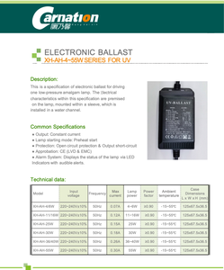 Ballast <span class=keywords><strong>UV</strong></span> Yake/Carnation XH-AH-4W/6W certifié CE (LVD EMC) 1 an, lampe à amalgame basse pression pour traitement de l'eau, 220-240V - Product Image 3