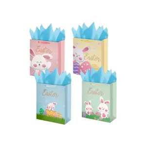 custom logo Easter Gift Bags with Tissue Paper Large Size Easter Bags with Handles for Kids Women Men Easter Gift Wrap