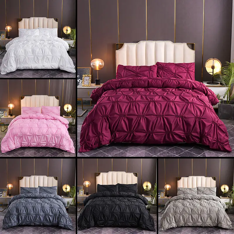 3pcs बिस्तर सेट लोकप्रिय और गर्म बेच शुद्ध सादे रंग फर्न फूल शिल्प 100% पॉलिएस्टर Duvet कवर सेट Bedsheets एकल 40