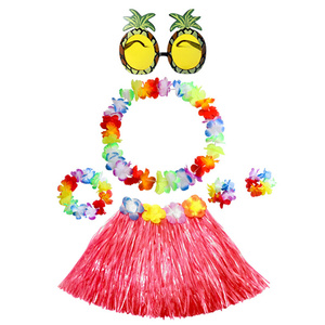 Venta al por mayor traje Hawaiano <span class=keywords><strong>para</strong></span> <span class=keywords><strong>niñas</strong></span> Luau trajes de fiesta Luau hierba falda diademas conjunto playa Tropical Hula falda - Product Image 5