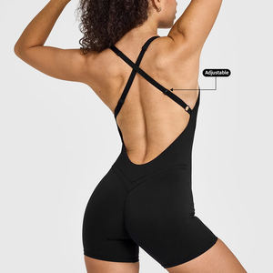 Venta al por mayor Active Gym Workout Romper One Piece Women Workout Jumpsuit Cross Back V-Shaped Hip Lift Short Sport Body para mujeres - Product Image 4