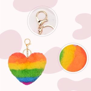 8cm Faux Rabbit Fur Fluffy Pompoms Keyring Soft Cute Plush Heart Rabbit Ornament <b>Backpack</b> for Valentine's Day Birthday Wedding - Product Image 5