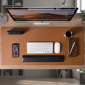 Leather <b>Desk</b> Pad <b>Set</b> 800x400mm Waterproof Office Mouse Pad with Keyboard and Mouse Workspace Organizer Brown - Product Image 2