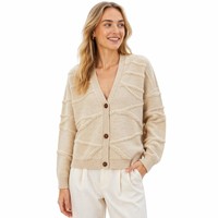 Cardigan en laine tricoté sur mesure pour femme, fermeture à bouton unique, col en V, motif 3D décontracté, manches longues pour automne-hiver, OEM