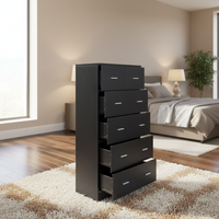 Commode haute à 5 tiroirs en MDF noir et blanc, fabriquée en usine, pour chambre et hôtel, avec rangement pour photos