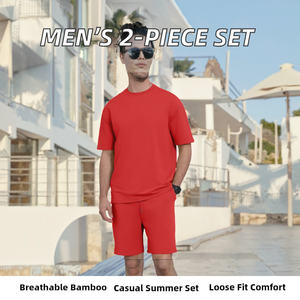 Ensemble décontracté 2 pièces pour homme en tricot respirant : chemise boutonnée à manches courtes et pantalon ample pour la plage et l'été - Product Image 2